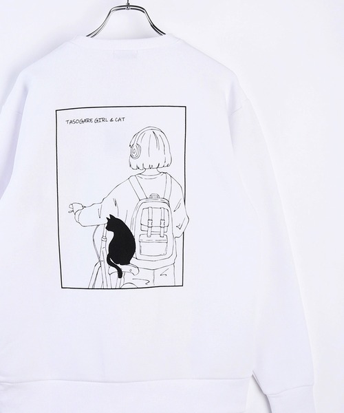 WESTSEA（ウエストシー）の「TASOGARE GIRL & CAT ストレッチ裏起毛トレーナー（スウェット・メンズ・ブラック/ネイビー/ホワイト/グレイッシュベージュ・L/M）」の2枚目の写真