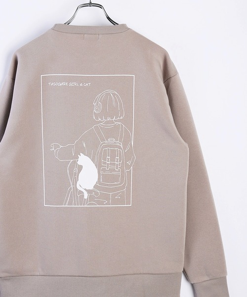 WESTSEA（ウエストシー）の「TASOGARE GIRL & CAT ストレッチ裏起毛トレーナー（スウェット・メンズ・ブラック/ネイビー/ホワイト/グレイッシュベージュ・L/M）」の3枚目の写真