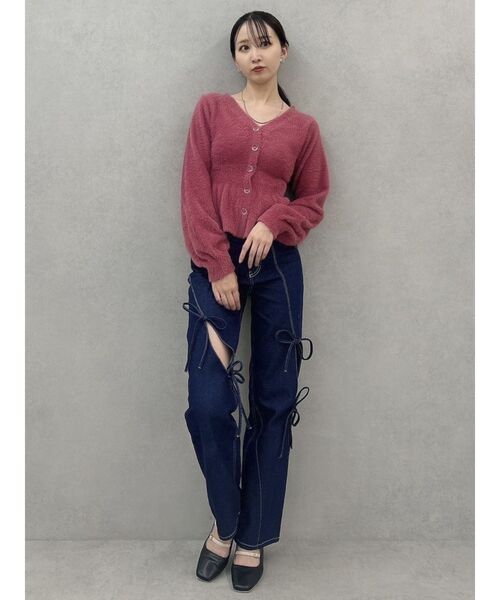 dazzlin(ダズリン)の「ミニシャギーペプラムカーデトップス(ニット/セーター・レディース・チャコールグレー/レッド/オフホワイト・FREE)」の14枚目の写真