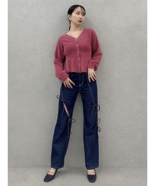 dazzlin(ダズリン)の「ミニシャギーペプラムカーデトップス(ニット/セーター・レディース・チャコールグレー/レッド/オフホワイト・FREE)」の16枚目の写真