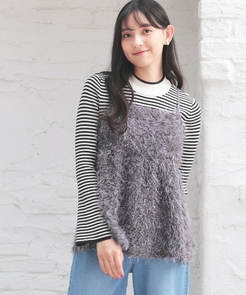 Honeys（ハニーズ）の「フェザーキャミソール（キャミソール・レディース・チャコール/アイボリー/ブラック/グレー・S/M/L）」の19枚目の写真