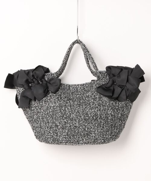 MIAN （ミアン）の「【MIAN】フリルリボンツイードバッグ(846340)（ハンドバッグ・レディース・ベージュ/ブラック・ALL）」の2枚目の写真
