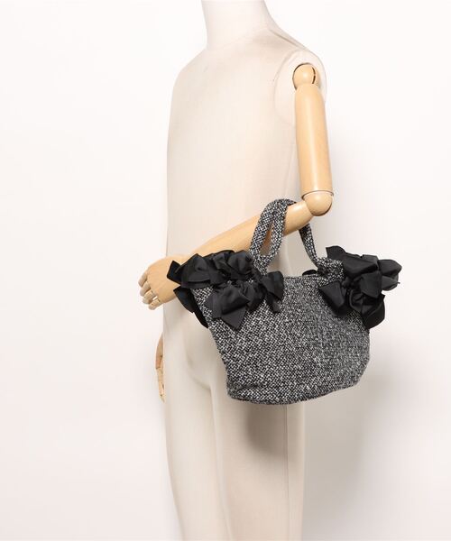 MIAN （ミアン）の「【MIAN】フリルリボンツイードバッグ(846340)（ハンドバッグ・レディース・ベージュ/ブラック・ALL）」の6枚目の写真