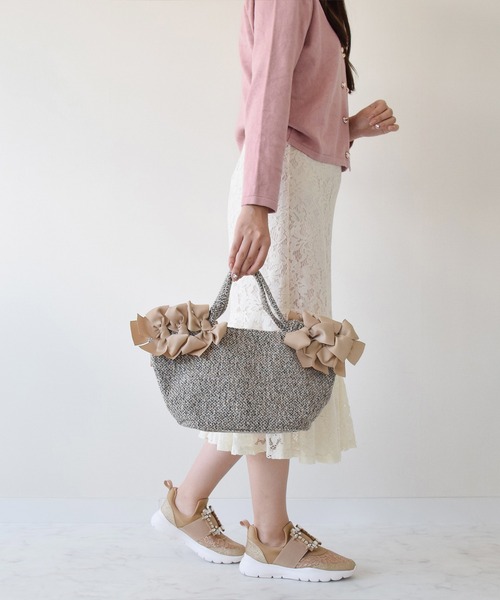 MIAN （ミアン）の「【MIAN】フリルリボンツイードバッグ(846340)（ハンドバッグ・レディース・ベージュ/ブラック・ALL）」の8枚目の写真