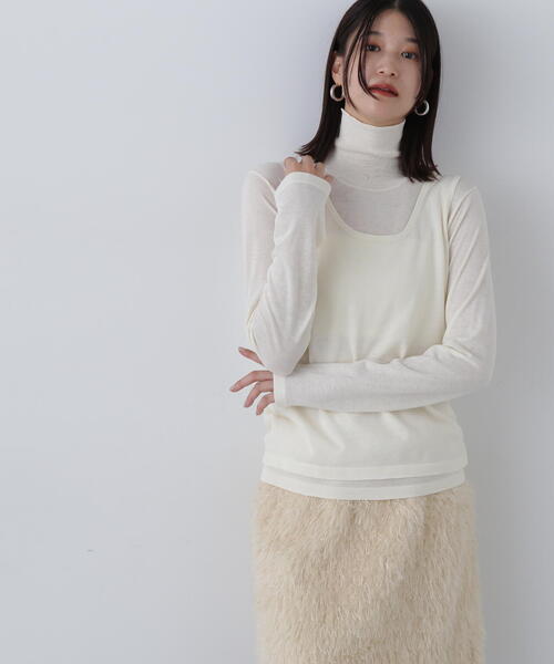 N.(N. Natural Beauty Basic)(エヌエヌナチュラルビューティーベーシック)の「◆タンクレイヤータートルニット(ニット/セーター・レディース・グレー/クリーム/ピンク・MEDIUM)」の9枚目の写真