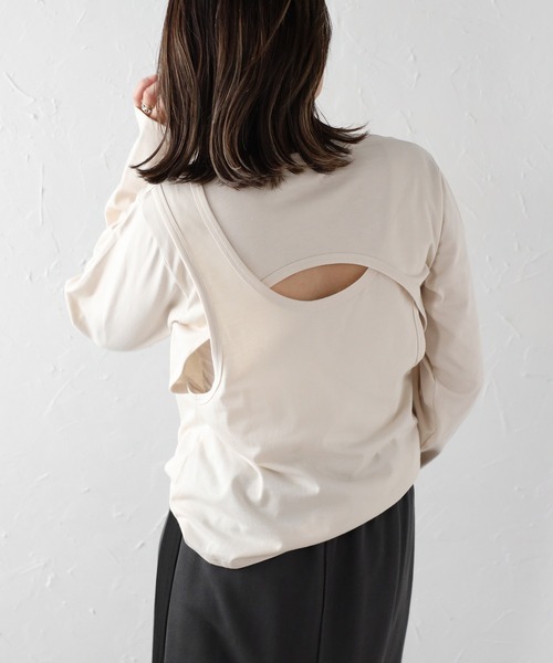 Bonjour Sagan（ボンジュールサガン）の「バックカットアウトデザインロンT（Tシャツ/カットソー・レディース・チャコールグレー/ブラック/キナリ・FREE）」の4枚目の写真