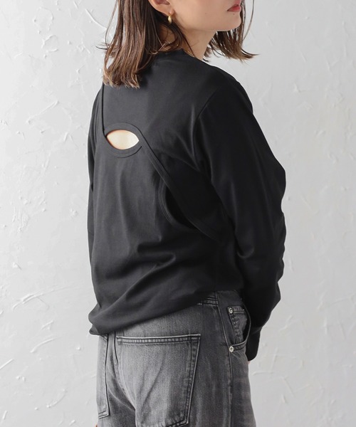 Bonjour Sagan（ボンジュールサガン）の「バックカットアウトデザインロンT（Tシャツ/カットソー・レディース・チャコールグレー/ブラック/キナリ・FREE）」の12枚目の写真