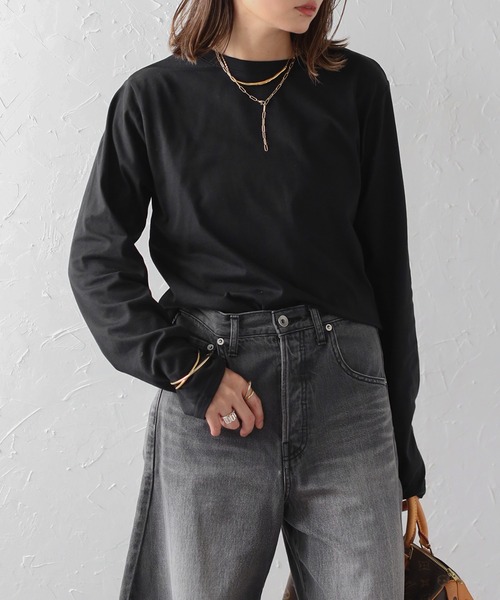Bonjour Sagan（ボンジュールサガン）の「バックカットアウトデザインロンT（Tシャツ/カットソー・レディース・チャコールグレー/ブラック/キナリ・FREE）」の14枚目の写真