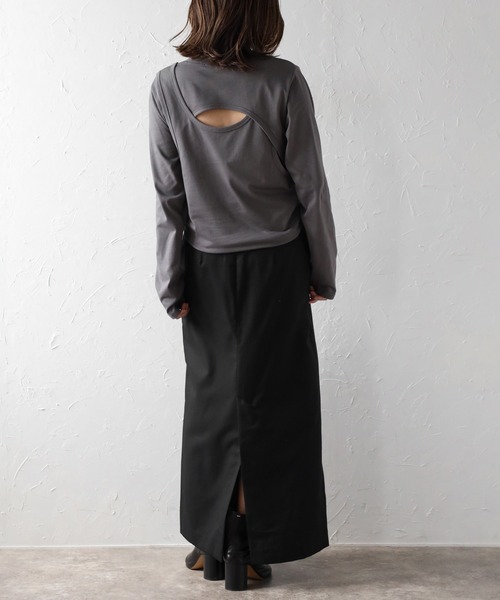 Bonjour Sagan（ボンジュールサガン）の「バックカットアウトデザインロンT（Tシャツ/カットソー・レディース・チャコールグレー/ブラック/キナリ・FREE）」の19枚目の写真