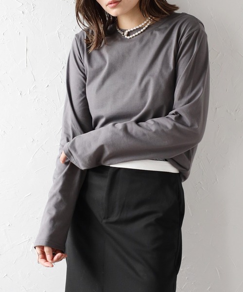 Bonjour Sagan（ボンジュールサガン）の「バックカットアウトデザインロンT（Tシャツ/カットソー・レディース・チャコールグレー/ブラック/キナリ・FREE）」の16枚目の写真