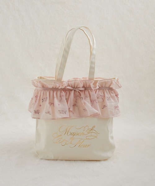 【セール】ローズリボン刺繍キャンバストートバッグ（トートバッグ）｜Maison de FLEUR（メゾンドフルール）