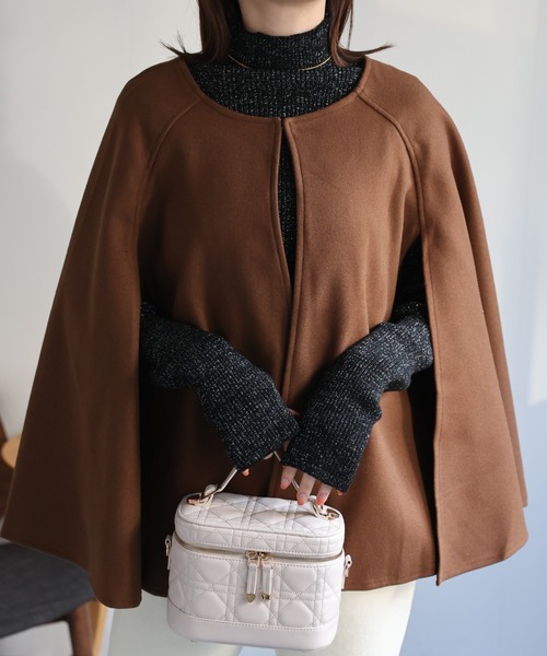 セール】フェイクウール フレア切り替えポンチョ/ケープ（ポンチョ