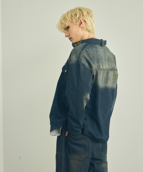 セール】ビンテージウォッシュジップアップデニムジャケット