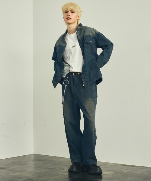 セール】ビンテージウォッシュジップアップデニムジャケット