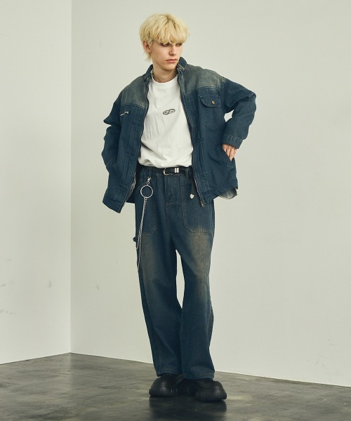 セール】ビンテージウォッシュジップアップデニムジャケット