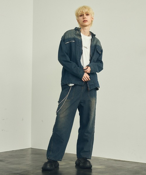 セール】ビンテージウォッシュジップアップデニムジャケット