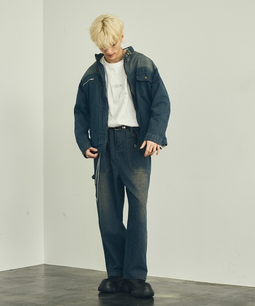 【セール】ビンテージウォッシュジップアップデニムジャケット セットアップ対応（デニムジャケット）｜Shoowtime（ショウタイム）