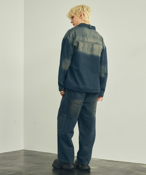 セール】ビンテージウォッシュジップアップデニムジャケット