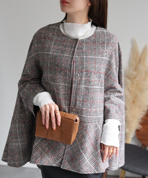 sakishimatokyo（サキシマトーキョー）の「グレンチェックフレア切り替えポンチョ（ポンチョ・レディース・ブラック/ブルー/レッド・FREE）」の17枚目の写真