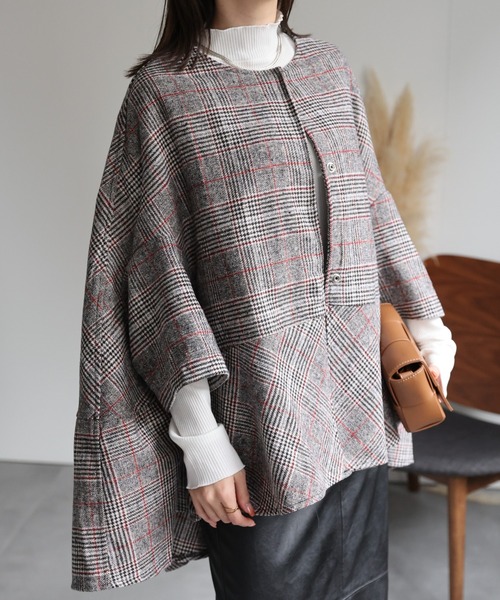 sakishimatokyo（サキシマトーキョー）の「グレンチェックフレア切り替えポンチョ（ポンチョ・レディース・ブラック/ブルー/レッド・FREE）」の20枚目の写真