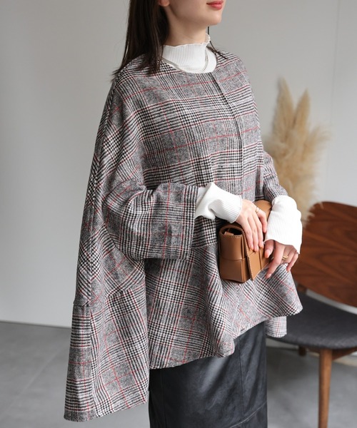 sakishimatokyo（サキシマトーキョー）の「グレンチェックフレア切り替えポンチョ（ポンチョ・レディース・ブラック/ブルー/レッド・FREE）」の22枚目の写真