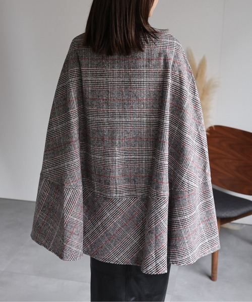 sakishimatokyo（サキシマトーキョー）の「グレンチェックフレア切り替えポンチョ（ポンチョ・レディース・ブラック/ブルー/レッド・FREE）」の6枚目の写真