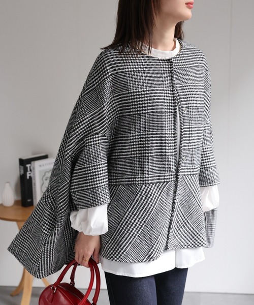 sakishimatokyo（サキシマトーキョー）の「グレンチェックフレア切り替えポンチョ（ポンチョ・レディース・ブラック/ブルー/レッド・FREE）」の15枚目の写真