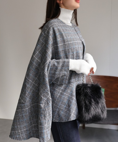 sakishimatokyo（サキシマトーキョー）の「グレンチェックフレア切り替えポンチョ（ポンチョ・レディース・ブラック/ブルー/レッド・FREE）」の11枚目の写真