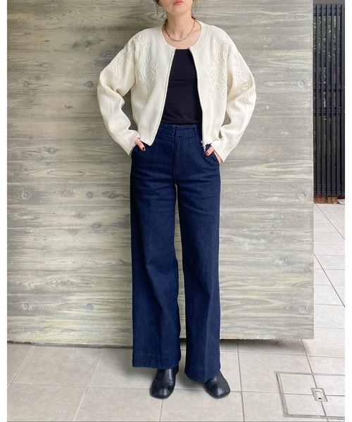 She's Closet(シーズクローゼット)の「コード刺繍ライン柄長袖ジップニットカーディガン&ロングスカートセットアップ(セットアップ・レディース・アイボリー/ブラック/チャコールグレー/ブラウン・FREE)」の7枚目の写真