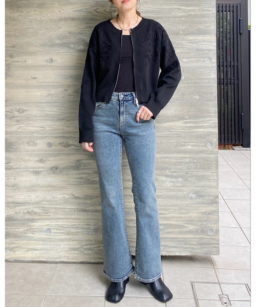 She's Closet(シーズクローゼット)の「コード刺繍ライン柄長袖ジップニットカーディガン&ロングスカートセットアップ(セットアップ・レディース・アイボリー/ブラック/チャコールグレー/ブラウン・FREE)」の8枚目の写真