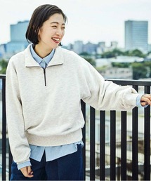 THREE FIFTY STANDARD 小谷実由さんと作った衿開けてきたいハーフジップスウェット〈オートミール〉