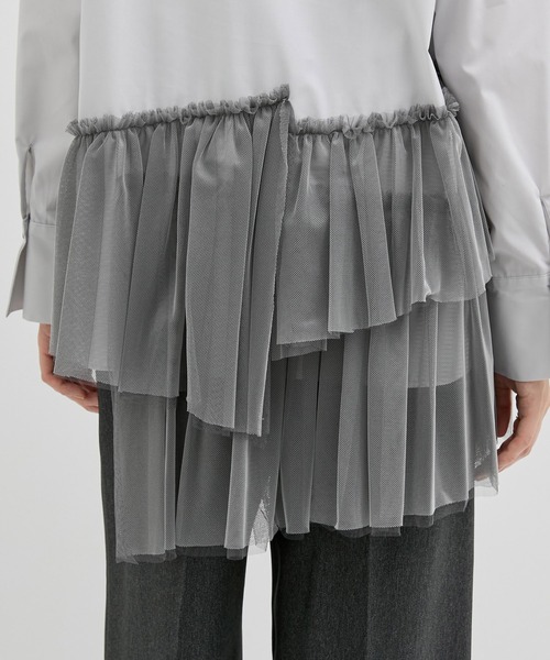 UNITED TOKYO（ユナイテッドトウキョウ）の「【残りわずか！】シャンブレーチュールコンビシャツ｜防シワ/春服（シャツ/ブラウス・レディース・ブラック/ライトグレー・FREE）」の10枚目の写真