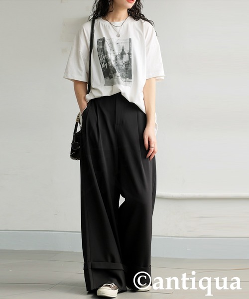 antiqua(アンティカ)の「ロールアップワイドパンツ(その他パンツ・レディース・ベージュ/ブラック・MEDIUM/LARGE)」の5枚目の写真