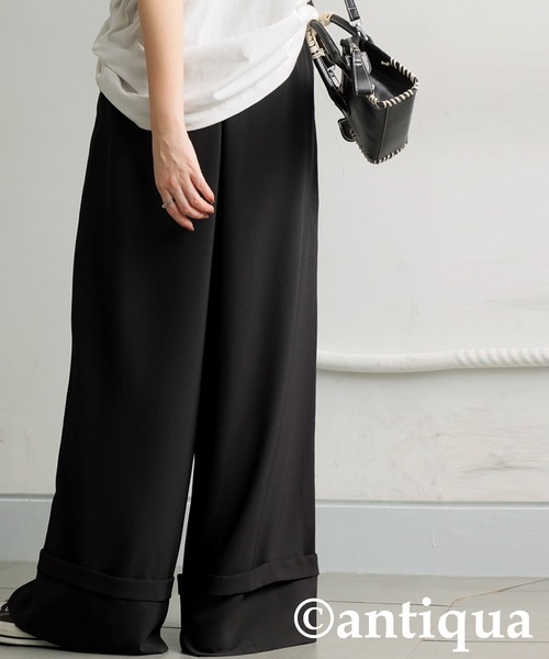 antiqua(アンティカ)の「ロールアップワイドパンツ(その他パンツ・レディース・ベージュ/ブラック・MEDIUM/LARGE)」の6枚目の写真