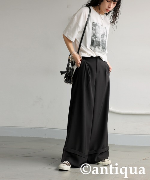 antiqua(アンティカ)の「ロールアップワイドパンツ(その他パンツ・レディース・ベージュ/ブラック・MEDIUM/LARGE)」の7枚目の写真