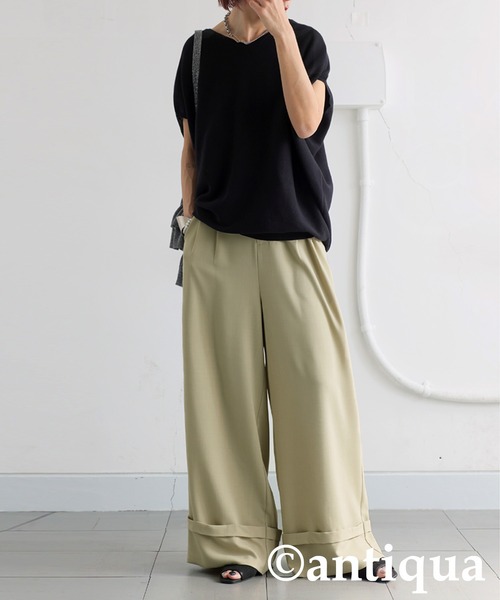 antiqua(アンティカ)の「ロールアップワイドパンツ(その他パンツ・レディース・ベージュ/ブラック・MEDIUM/LARGE)」の8枚目の写真