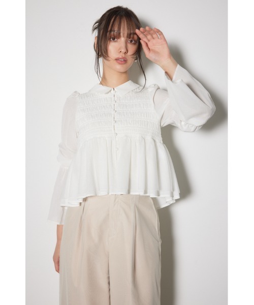 rienda（リエンダ）の「シャーリングフリルチュールブラウス（シャツ/ブラウス・レディース・ブラウン/ホワイト/ブルー・FREE）」の19枚目の写真
