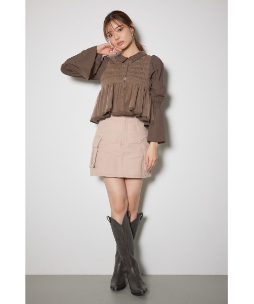 rienda（リエンダ）の「シャーリングフリルチュールブラウス（シャツ/ブラウス・レディース・ブラウン/ホワイト/ブルー・FREE）」の6枚目の写真