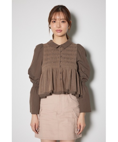 rienda（リエンダ）の「シャーリングフリルチュールブラウス（シャツ/ブラウス・レディース・ブラウン/ホワイト/ブルー・FREE）」の8枚目の写真