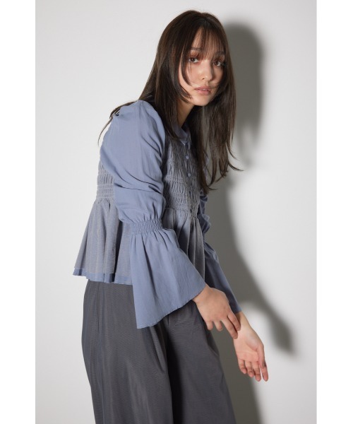 rienda（リエンダ）の「シャーリングフリルチュールブラウス（シャツ/ブラウス・レディース・ブラウン/ホワイト/ブルー・FREE）」の14枚目の写真