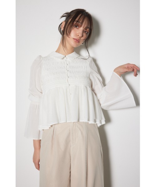 rienda（リエンダ）の「シャーリングフリルチュールブラウス（シャツ/ブラウス・レディース・ブラウン/ホワイト/ブルー・FREE）」の22枚目の写真