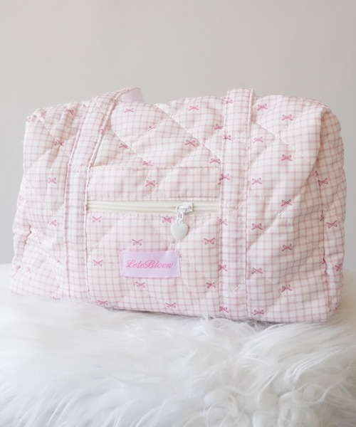 Port（ポート）の「【 SORUTT / ソルト 】 刺繍ダイヤモンドグリッド ガーリー トートバッグ / ショートトリップ 旅行バッグ 大容量（トートバッグ・レディース・ホワイト系その他2/ホワイト/ホワイト系その他/ピンク/ピンク系その他/ブラック・FREE）」の6枚目の写真