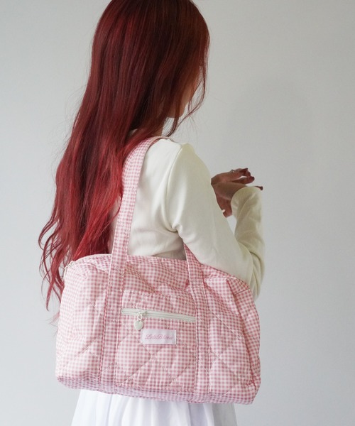 Port（ポート）の「【 SORUTT / ソルト 】 刺繍ダイヤモンドグリッド ガーリー トートバッグ / ショートトリップ 旅行バッグ 大容量（トートバッグ・レディース・ホワイト系その他2/ホワイト/ホワイト系その他/ピンク/ピンク系その他/ブラック・FREE）」の12枚目の写真