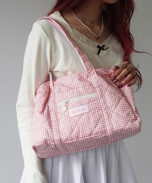 Port（ポート）の「【 SORUTT / ソルト 】 刺繍ダイヤモンドグリッド ガーリー トートバッグ / ショートトリップ 旅行バッグ 大容量（トートバッグ・レディース・ホワイト系その他2/ホワイト/ホワイト系その他/ピンク/ピンク系その他/ブラック・FREE）」の14枚目の写真