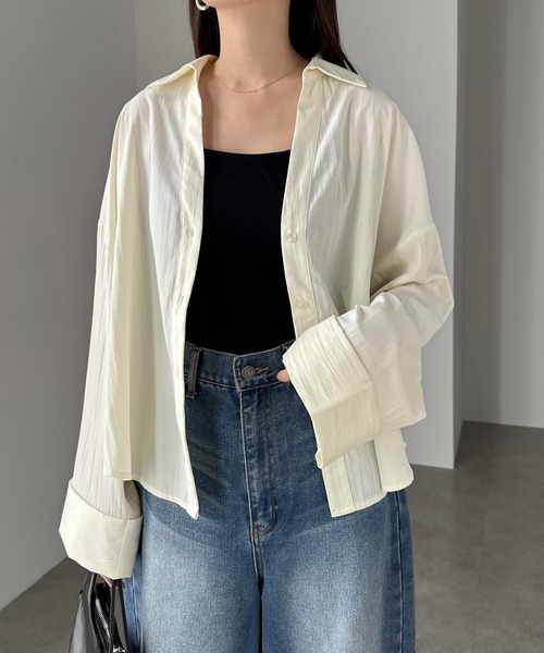 andme(アンドミー)の「ボリューム袖スキッパーシャツブラウス(シャツ/ブラウス・レディース・ネイビー/オフホワイト/ベージュ・M)」の20枚目の写真