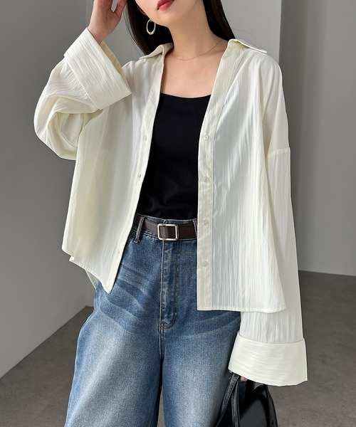 andme(アンドミー)の「ボリューム袖スキッパーシャツブラウス(シャツ/ブラウス・レディース・ネイビー/オフホワイト/ベージュ・M)」の19枚目の写真