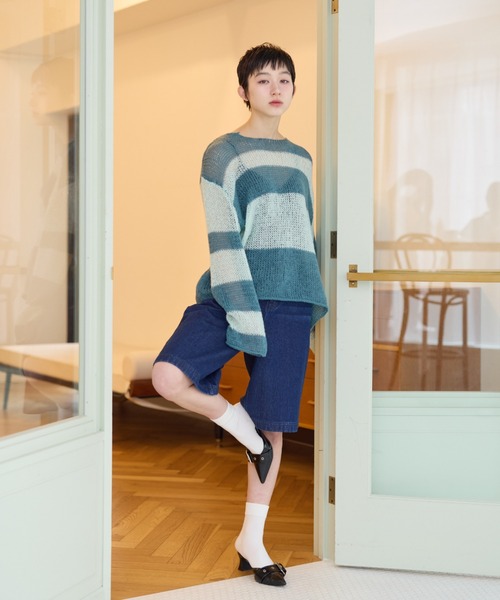 haek（ハク）の「border loose knit/ボーダールーズニット（ニット/セーター・レディース・ネイビー/グリーン・FREE）」の13枚目の写真