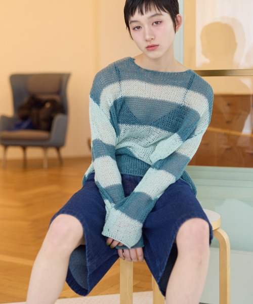 haek（ハク）の「border loose knit/ボーダールーズニット（ニット/セーター・レディース・ネイビー/グリーン・FREE）」の18枚目の写真