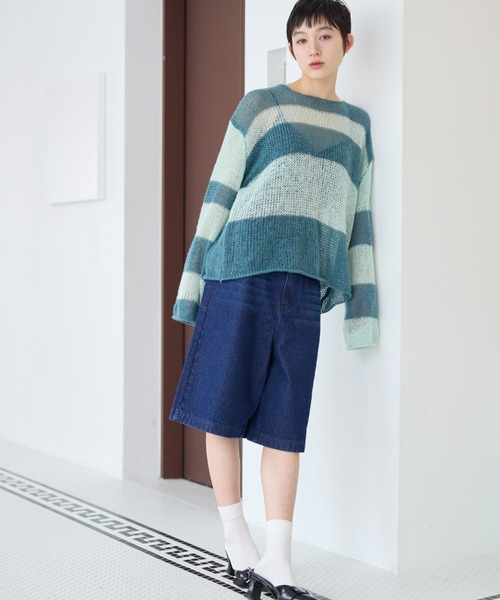 haek（ハク）の「border loose knit/ボーダールーズニット（ニット/セーター・レディース・ネイビー/グリーン・FREE）」の19枚目の写真