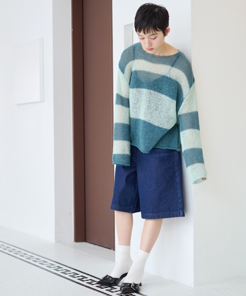 haek（ハク）の「border loose knit/ボーダールーズニット（ニット/セーター・レディース・ネイビー/グリーン・FREE）」の20枚目の写真